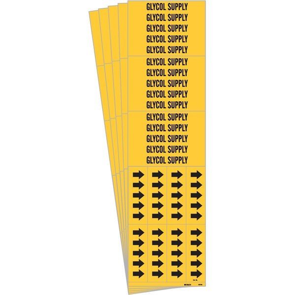 GLYCOL SUPPLY Pipe Marker Style 3C Arrows Polyester BK on YL 3 per Card, 5 PK